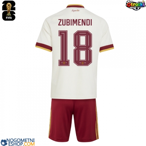 Otroški Nogometni dresi Španija Martin Zubimendi #18 Gostujoči SP 2026 Kratek Rokav (+ Kratke hlače)